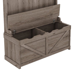 Oak Hall Tree Storage Desk with Drawers Hooks and Display Rack