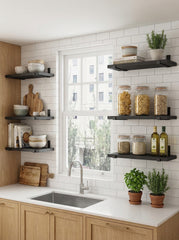 Wood Wall Shelves 15.8” with Metal Brackets – Rustic Floating Shelves | 5/8 Pack