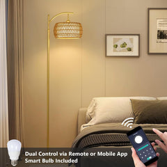 Gold Arc Floor Lamp with Remote and Stepless Dimmable LED Bulb