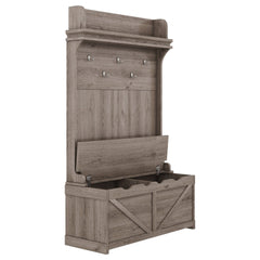 Oak Hall Tree Storage Desk with Drawers Hooks and Display Rack