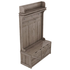 Oak Hall Tree Storage Desk with Drawers Hooks and Display Rack