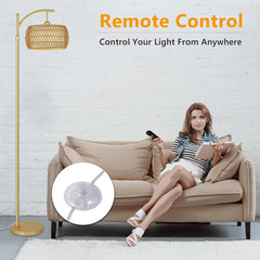 Gold Arc Floor Lamp with Remote and Stepless Dimmable LED Bulb