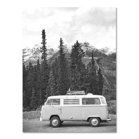 Black White Seaside Surfing Canvas Wall Poster Modern Frameless Art