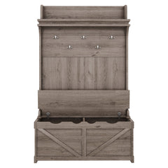 Oak Hall Tree Storage Desk with Drawers Hooks and Display Rack