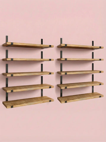 Wood Wall Shelves 15.8” with Metal Brackets – Rustic Floating Shelves | 5/8 Pack