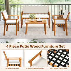 4 Piece Patio Furniture Set with Coffee Table for Backyard and Garden-White