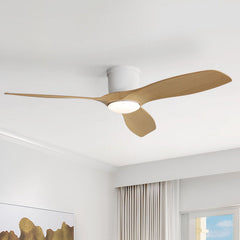 Flush Mount Ceiling Fan With Dimmable LED Light, 3 Blades, Reversible DC Motor Blades For Living Room
