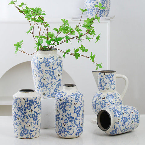 Chinese Blue White Porcelain Ceramic Vase Vintage Crackled Home Ornament