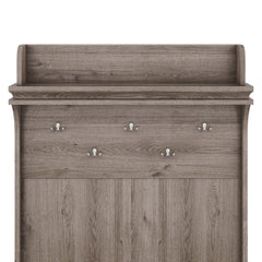 Oak Hall Tree Storage Desk with Drawers Hooks and Display Rack