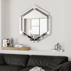 Silver Round Wall Mirror Decorative Mounted Accent for Bedroom Living Room