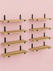 Wood Wall Shelves 15.8” with Metal Brackets – Rustic Floating Shelves | 5/8 Pack