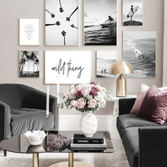 Black White Seaside Surfing Canvas Wall Poster Modern Frameless Art