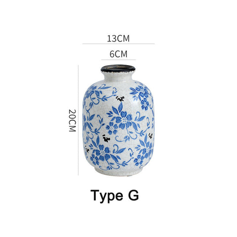 Chinese Blue White Porcelain Ceramic Vase Vintage Crackled Home Ornament