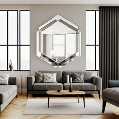 Silver Round Wall Mirror Decorative Mounted Accent for Bedroom Living Room