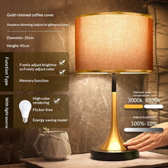 Modern Touch Sensor Dimming Luxury Living Room Simple Nordic LED Table Lamp Creative Simplicity Cloth Desk Light Indoor  Decorative Table Lamp Cute Study Lamps for Bedroom Décor