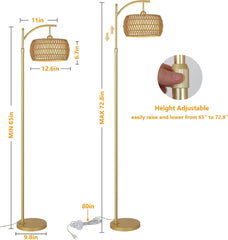 Gold Arc Floor Lamp with Remote and Stepless Dimmable LED Bulb