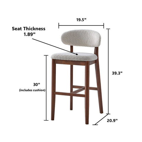 ACTU Bar Stools Set of 2, 30” Upholstered Bar Height Stools, Solid Wood, Mid-Century Modern