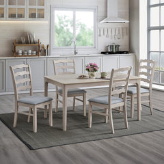 ACTU Farmhouse Dining Table Set with Upholstered Chairs for 4–6