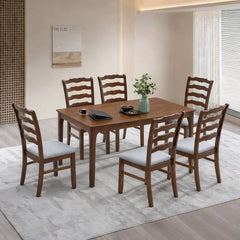 ACTU Farmhouse Dining Table Set with Upholstered Chairs for 4–6