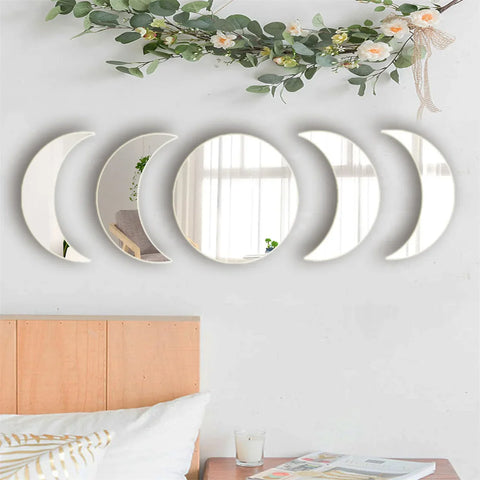 5PCS Moon Phase Acrylic Mirror Wall Stickers for Bedroom Living Room