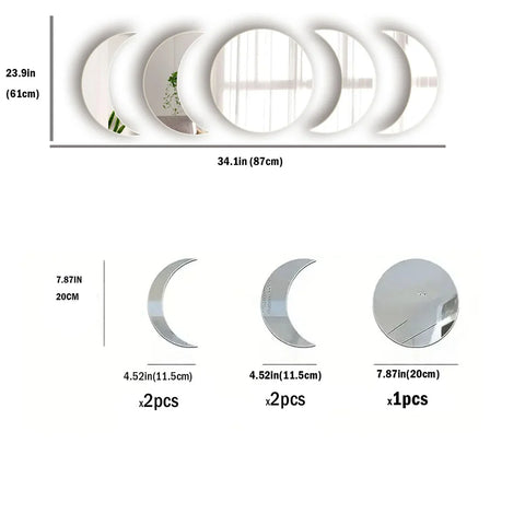 5PCS Moon Phase Acrylic Mirror Wall Stickers for Bedroom Living Room