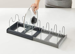 Telescopic Kitchen Storage Rack with Pot Lid Organizer and Drain Tray