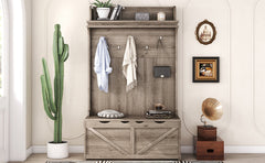 Oak Hall Tree Storage Desk with Drawers Hooks and Display Rack