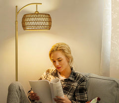 Gold Arc Floor Lamp with Remote and Stepless Dimmable LED Bulb