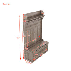 Oak Hall Tree Storage Desk with Drawers Hooks and Display Rack