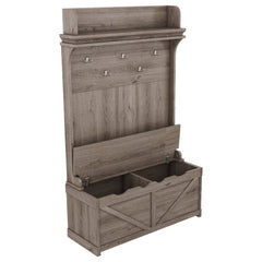 Oak Hall Tree Storage Desk with Drawers Hooks and Display Rack