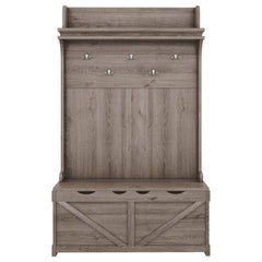 Oak Hall Tree Storage Desk with Drawers Hooks and Display Rack