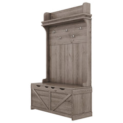Oak Hall Tree Storage Desk with Drawers Hooks and Display Rack