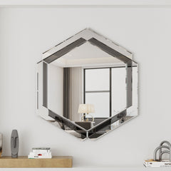Silver Round Wall Mirror Decorative Mounted Accent for Bedroom Living Room