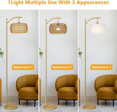 Gold Arc Floor Lamp with Remote and Stepless Dimmable LED Bulb