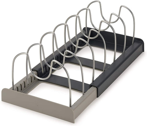 Telescopic Kitchen Storage Rack with Pot Lid Organizer and Drain Tray