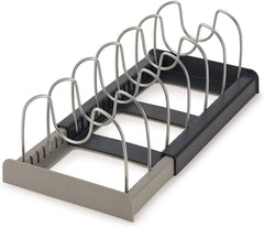 Telescopic Kitchen Storage Rack with Pot Lid Organizer and Drain Tray