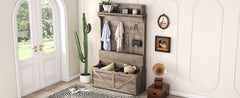 Oak Hall Tree Storage Desk with Drawers Hooks and Display Rack