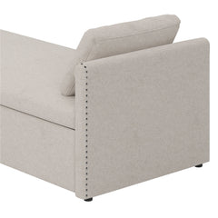 Modern cushioned lounge chair sofa bed with 2 drawers, small single sofa bed without mattress, linen, beige