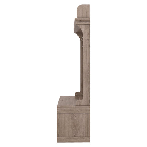 Oak Hall Tree Storage Desk with Drawers Hooks and Display Rack