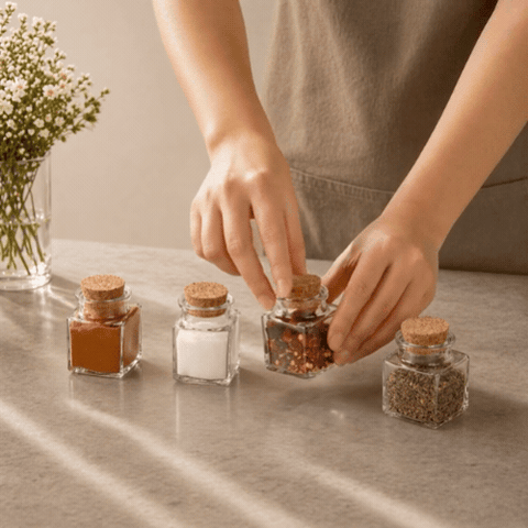 Clear Glass Herb Storage Jars with Cork Lids 10 Piece Set