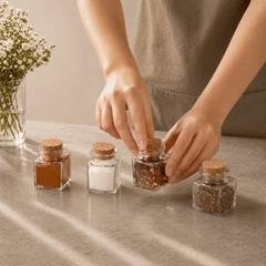 Clear Glass Herb Storage Jars with Cork Lids 10 Piece Set
