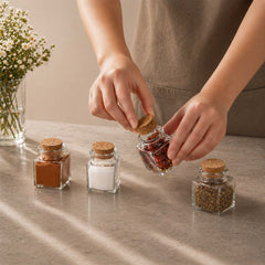 Clear Glass Herb Storage Jars with Cork Lids 10 Piece Set