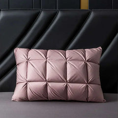 3D Bread Goose Down Pillow – Pinch Pleat Ergonomic Sleep Pillow with Silk Cover