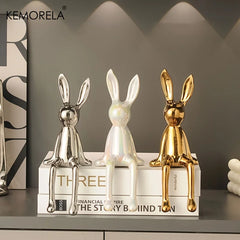 Ceramic Long-Eared Sitting Rabbit Statue Luxury Home Decor Ornament Accessory