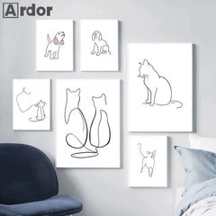 Minimalist Pet Canvas Poster Black White Nordic Wall Art Print