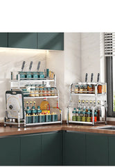 Stainless Steel Kitchen Storage Rack with Spice Jar and Knife Holder
