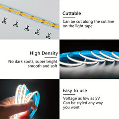 USB COB LED Strip Light Touch Dimmable Flexible TV Backlight Lamp