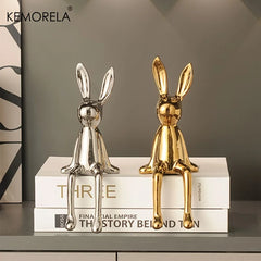 Ceramic Long-Eared Sitting Rabbit Statue Luxury Home Decor Ornament Accessory