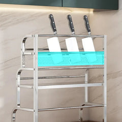 Stainless Steel Kitchen Storage Rack with Spice Jar and Knife Holder