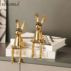 Ceramic Long-Eared Sitting Rabbit Statue Luxury Home Decor Ornament Accessory